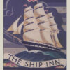 The Ship Inn sign which shows a large ship with sails moving over the waves