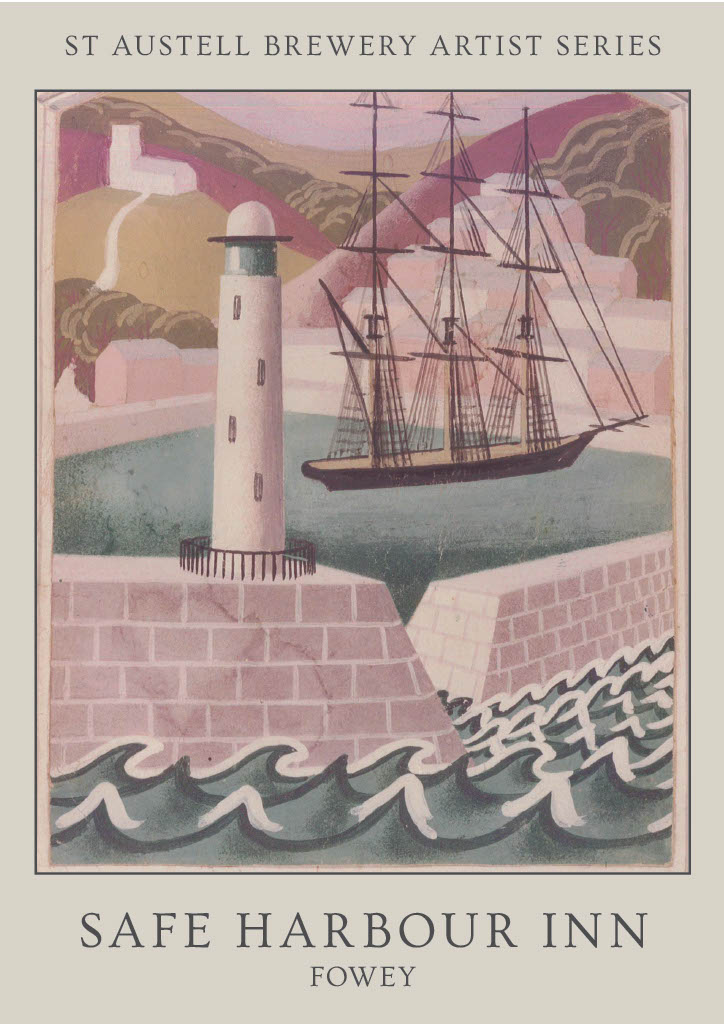 The Safe Harbour Inn Pub Sign which shows a lighthouse on a wall guiding in a large ship